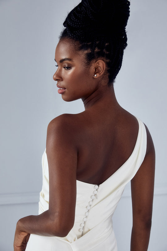 Fatima, $4,500, dress from Collection Amsale, Fabric: faille