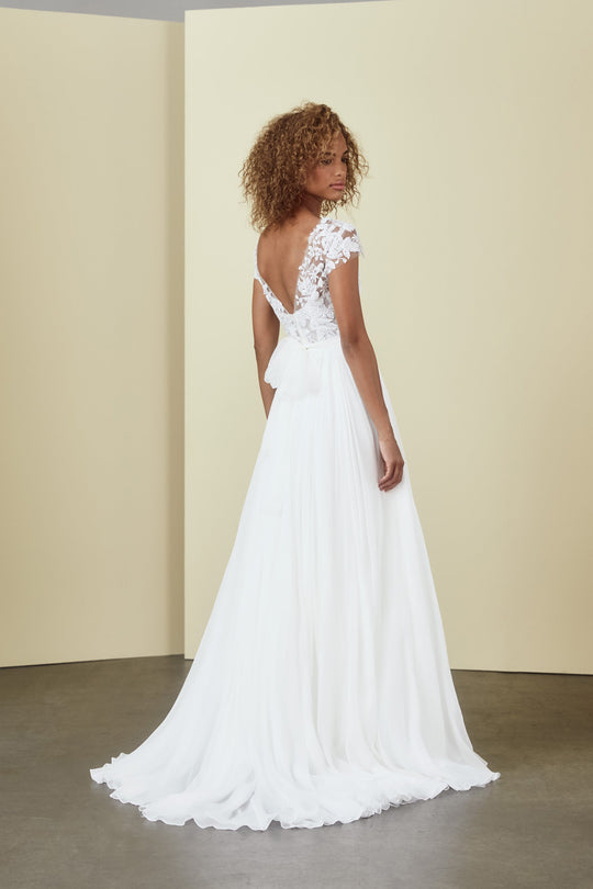 Tia, $2,495, dress from Collection Amsale, Fabric: silk-chiffon