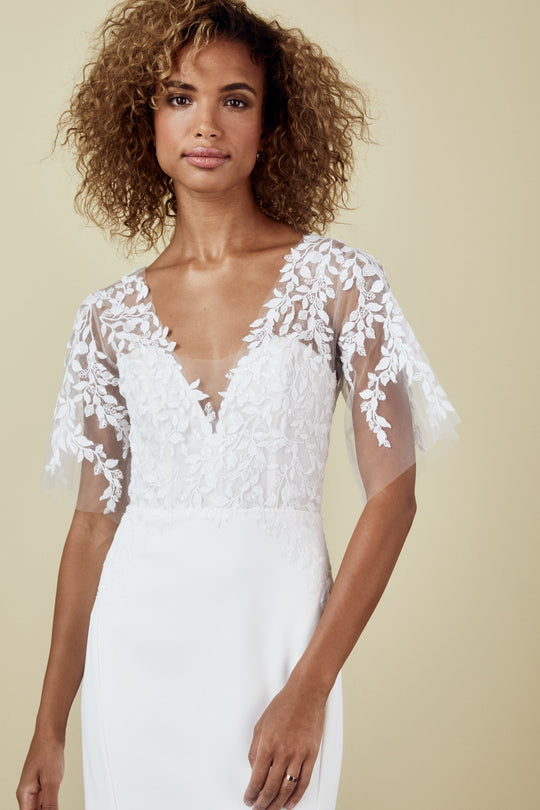 Paloma, $2,595, dress from Collection Amsale, Fabric: crepe