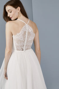 LW176 - Lace back tea length dress