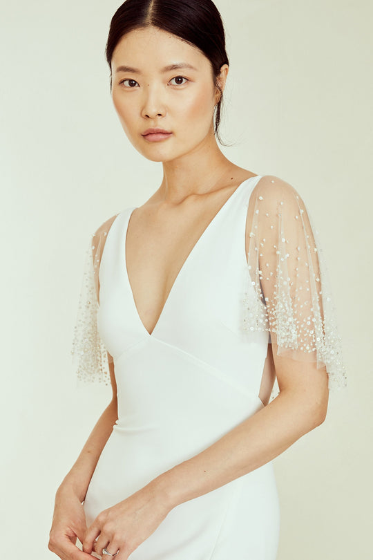 Jay, $4,395, dress from Collection Amsale, Fabric: crepe