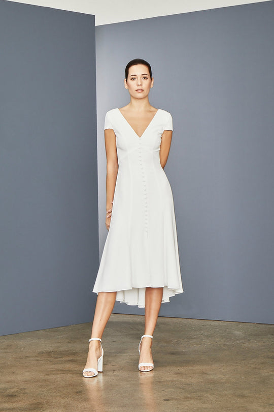 LW155 - Front Button V-neck Dress, $385, dress from Collection Amsale