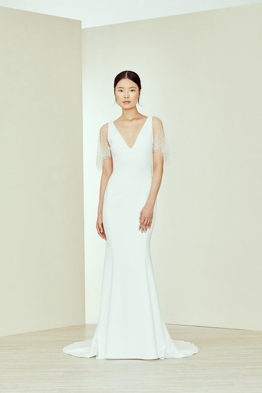 Jay, $4,395, dress from Collection Amsale, Fabric: crepe