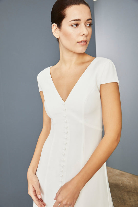 LW155 - Front Button V-neck Dress, $385, dress from Collection Amsale