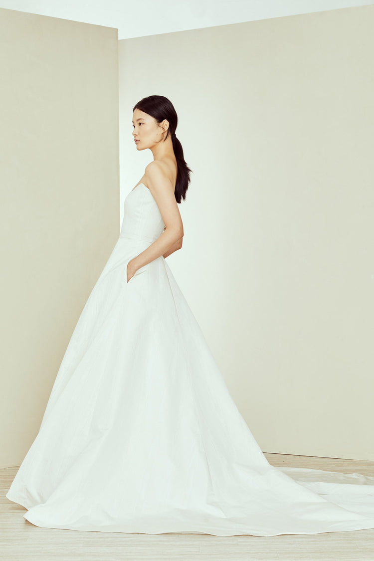 Clotilde, dress from Collection Amsale, Fabric: moire