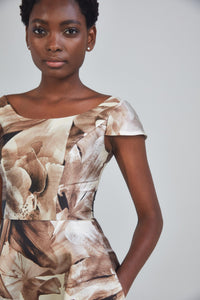 P406M - Printed Mikado Tea-Length Dress
