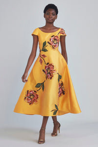 P414M - Floral Mikado Tea-length Dress