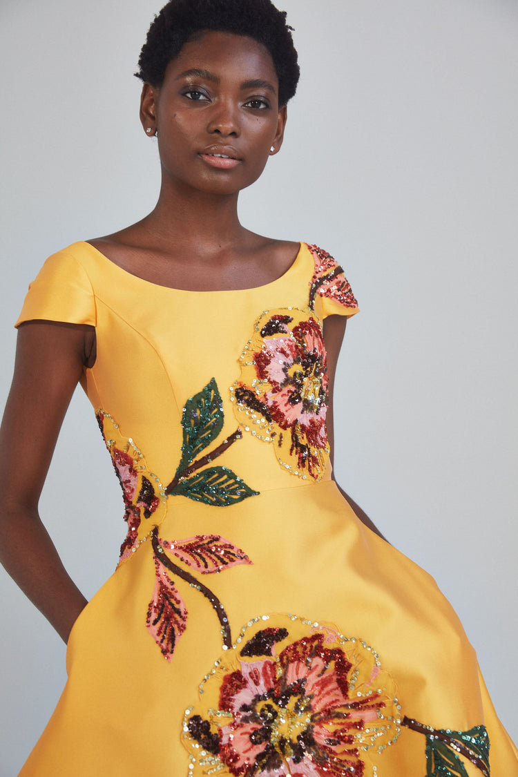 P414M - Floral Mikado Tea-length Dress, dress from Collection Amsale
