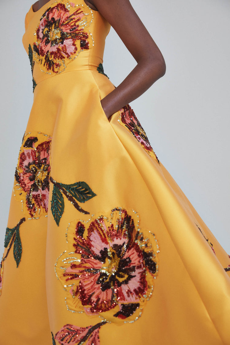 P414M - Floral Mikado Tea-length Dress, dress from Collection Amsale