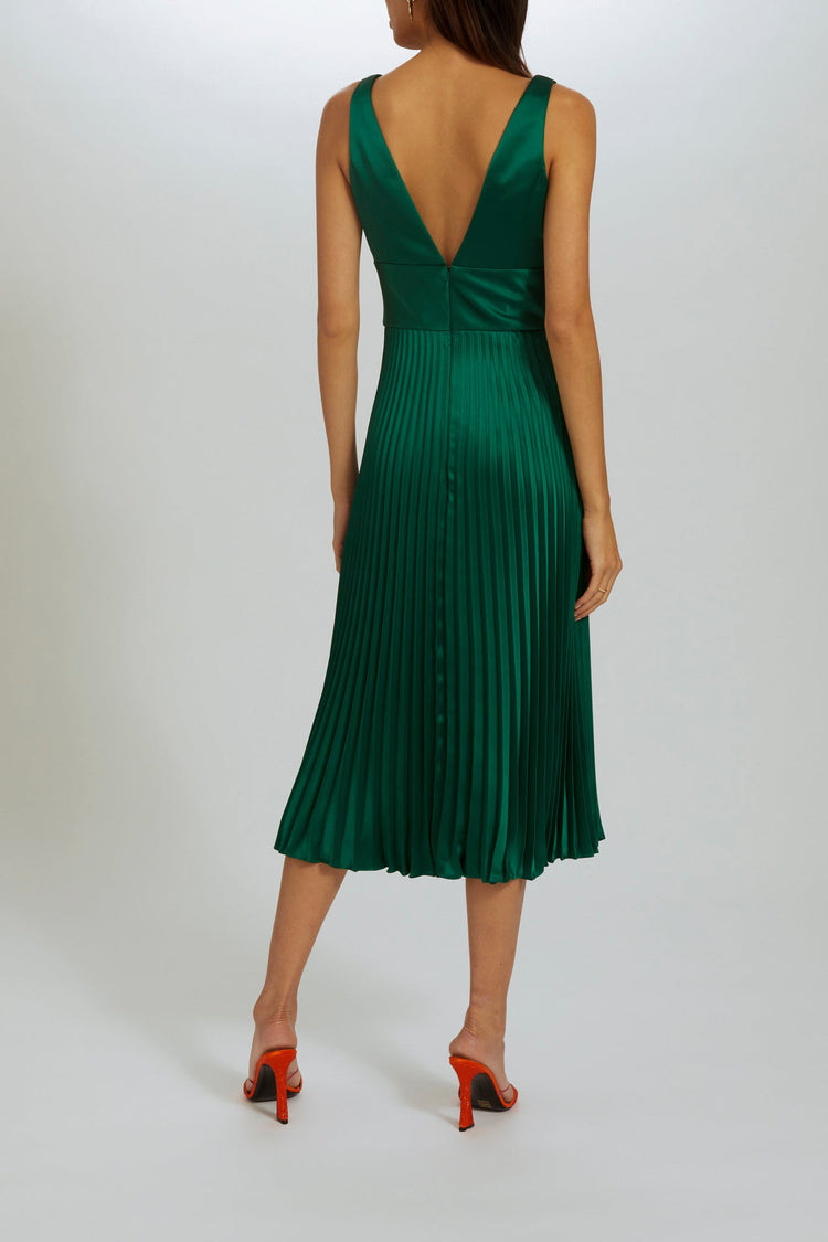 P553S - V-neck Pleated Midi Dress, dress from Collection Amsale, Fabric: pleated-fluid-satin