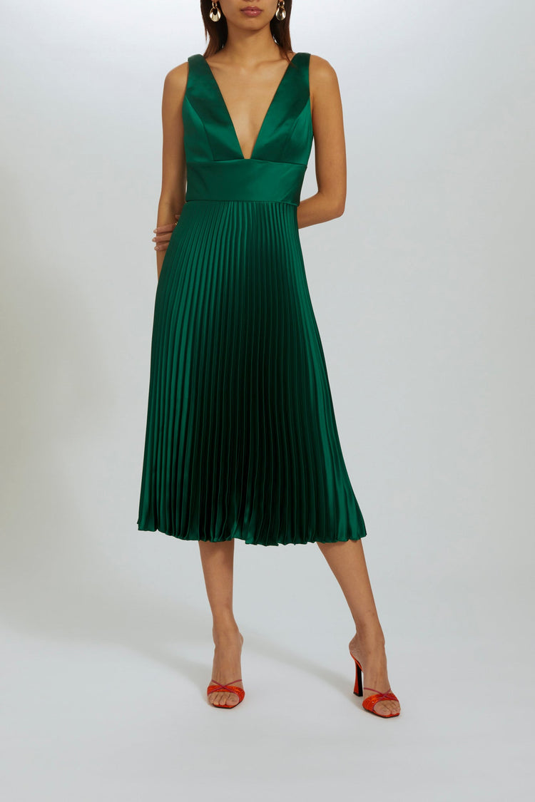 P553S - V-neck Pleated Midi Dress, dress from Collection Amsale, Fabric: pleated-fluid-satin